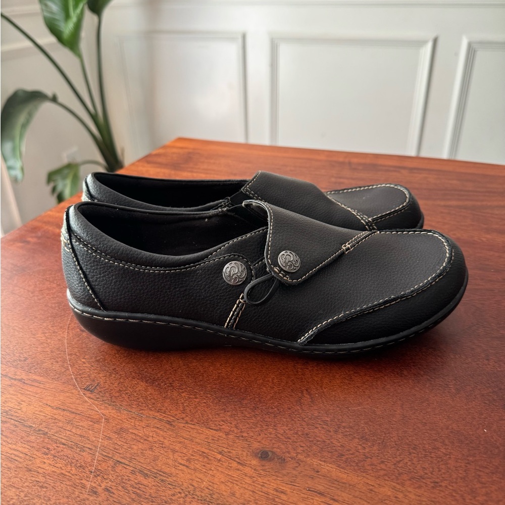 NEW Clarks Ashland Lane Q Loafers Slides Black Leather Women's Size 10 M
